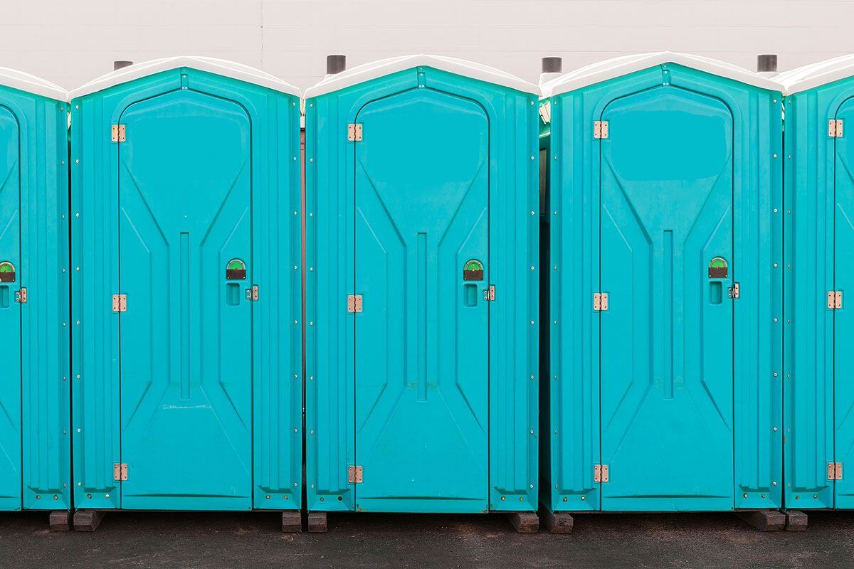 Industrial portable restroom units at a plant in Potsdam, New York